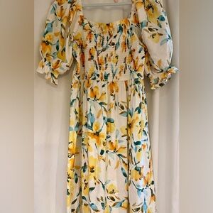 Gap Linen Blend Puff Sleeve Midi Dress